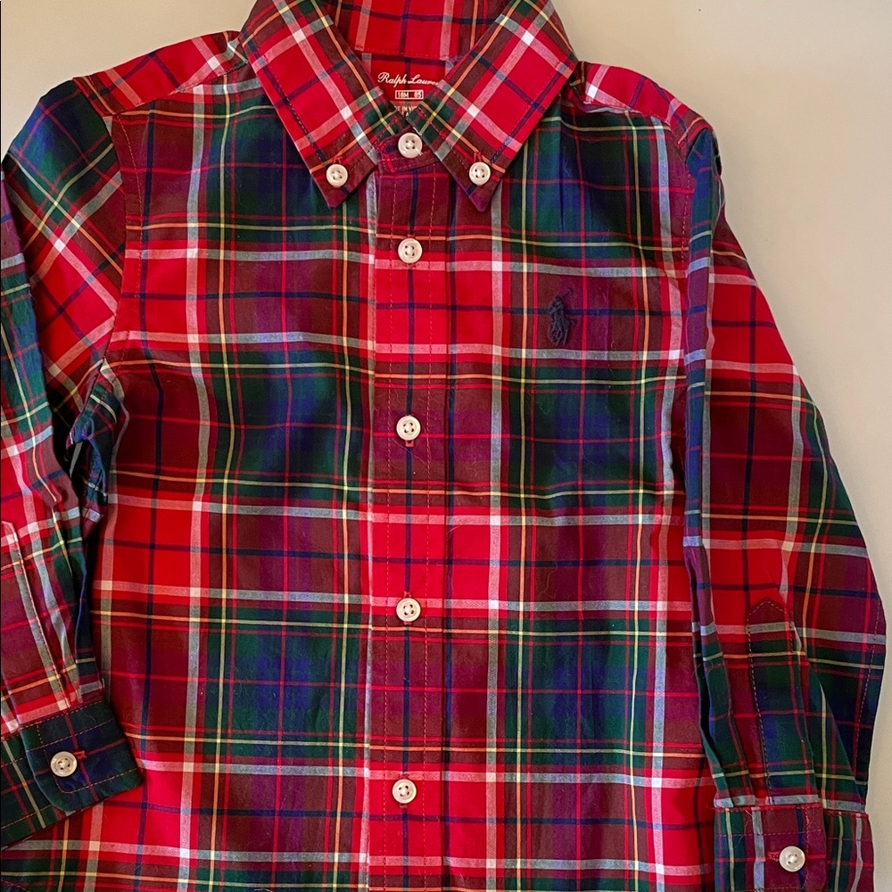Ralph Lauren Kids Red and Green Plaid Button Down long sleeved Shirt